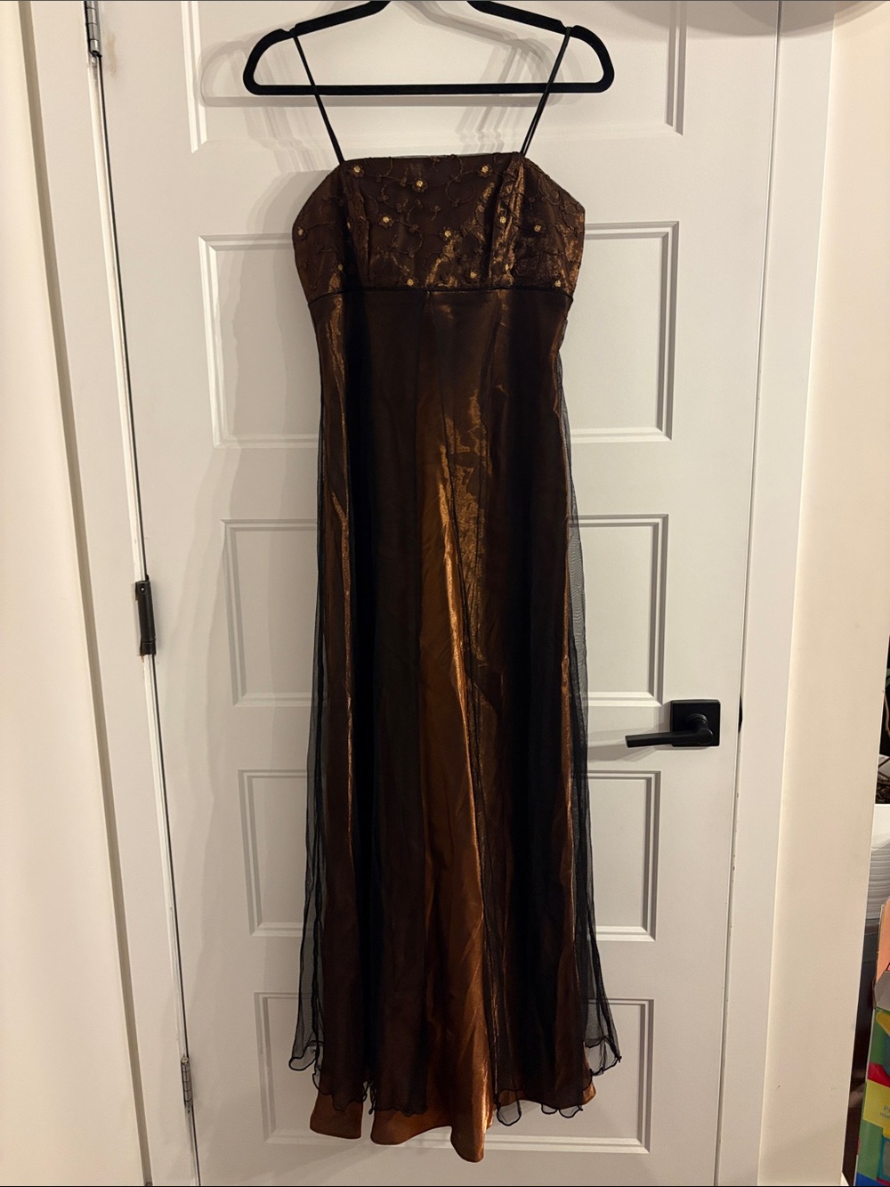 Vintage Jessica Copper and Black Strappy Maxi Evening Gown